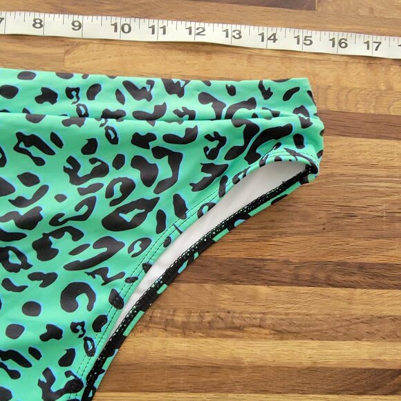 NWOT Green Animal Leopard Print Bikini Swim Bottom High Waist - Picture 5 of 6